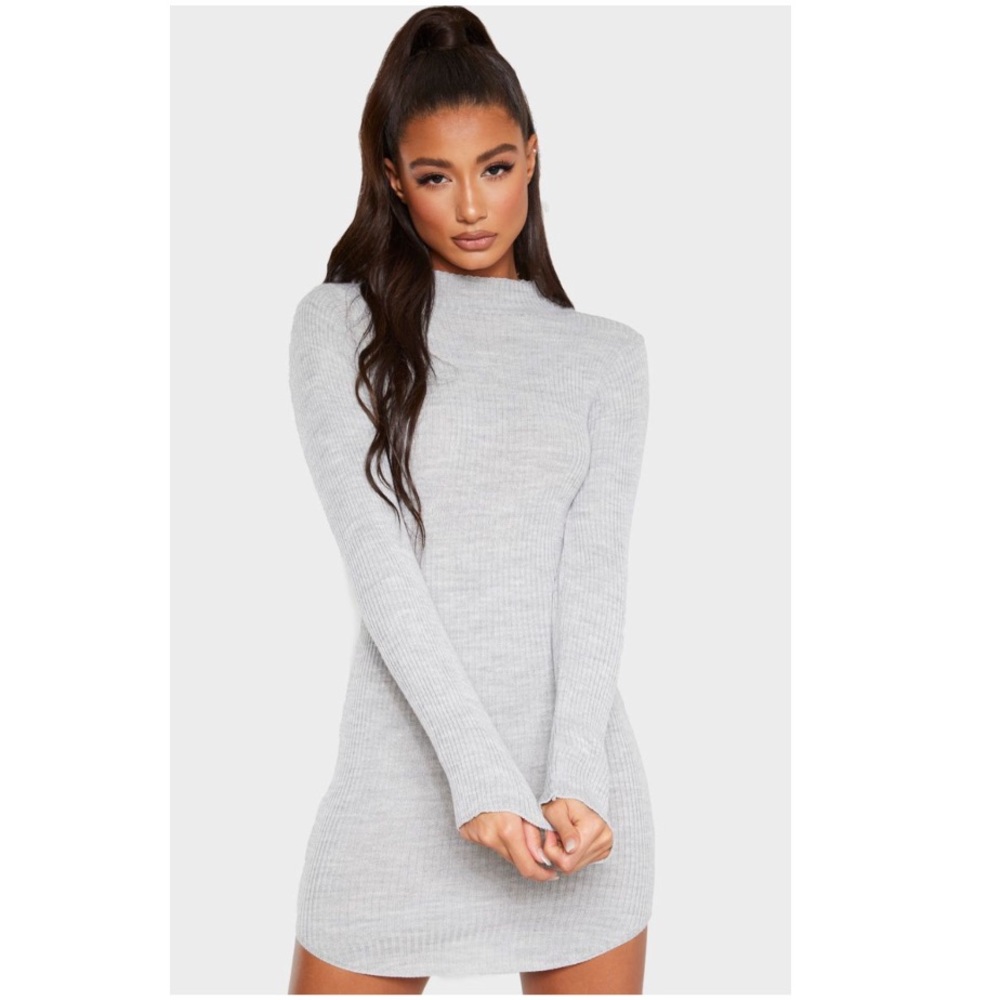 Grey Curve Hem Sweater Dress